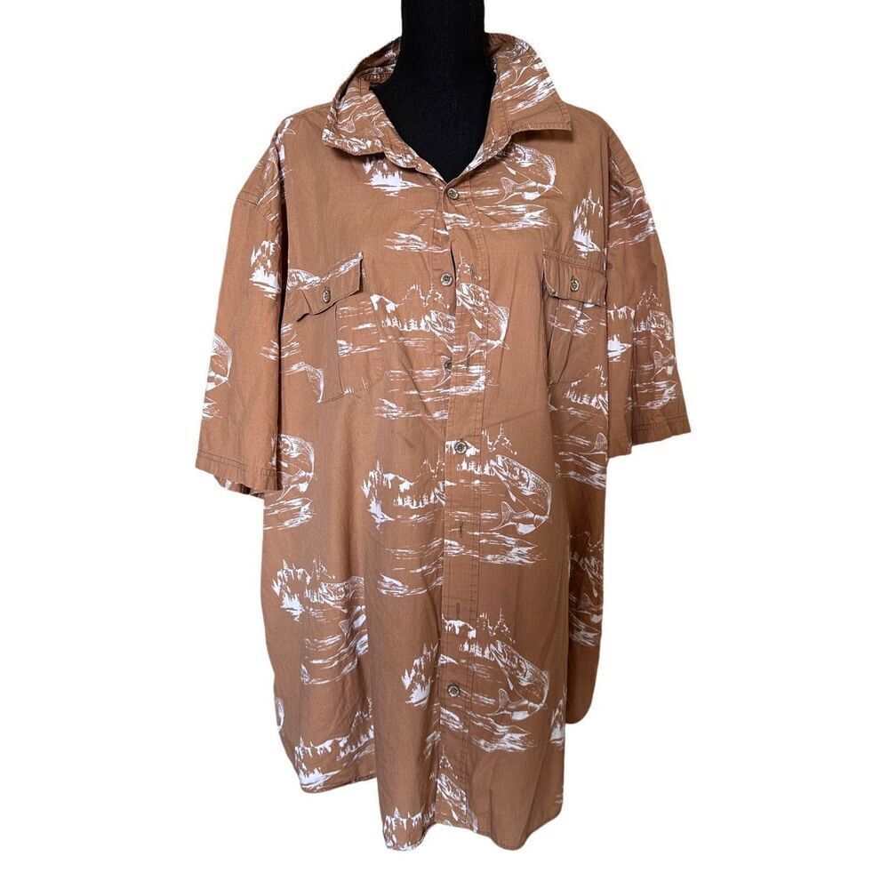 Boulder Creek Trading Company Shirt Men Tall Button Down Tan with White Fishing